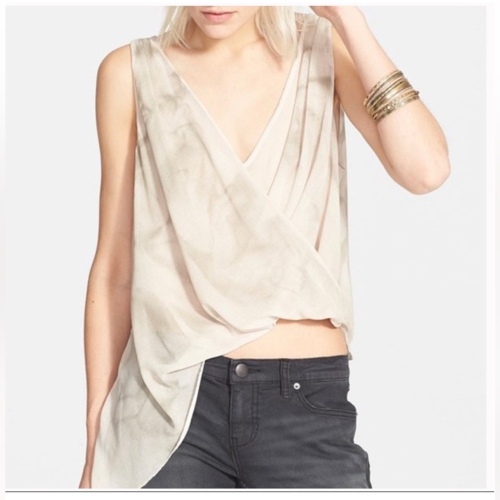 Free People Flowy Neutral Tie Dye Wrap Top